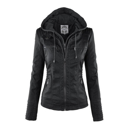 Blouson en cuir double épaisseur pour femme avec capuche