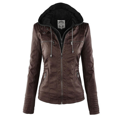 Blouson en cuir double épaisseur pour femme avec capuche
