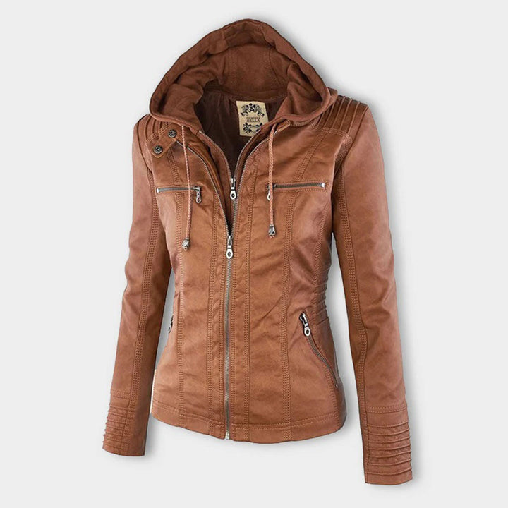 Blouson en cuir double épaisseur pour femme avec capuche