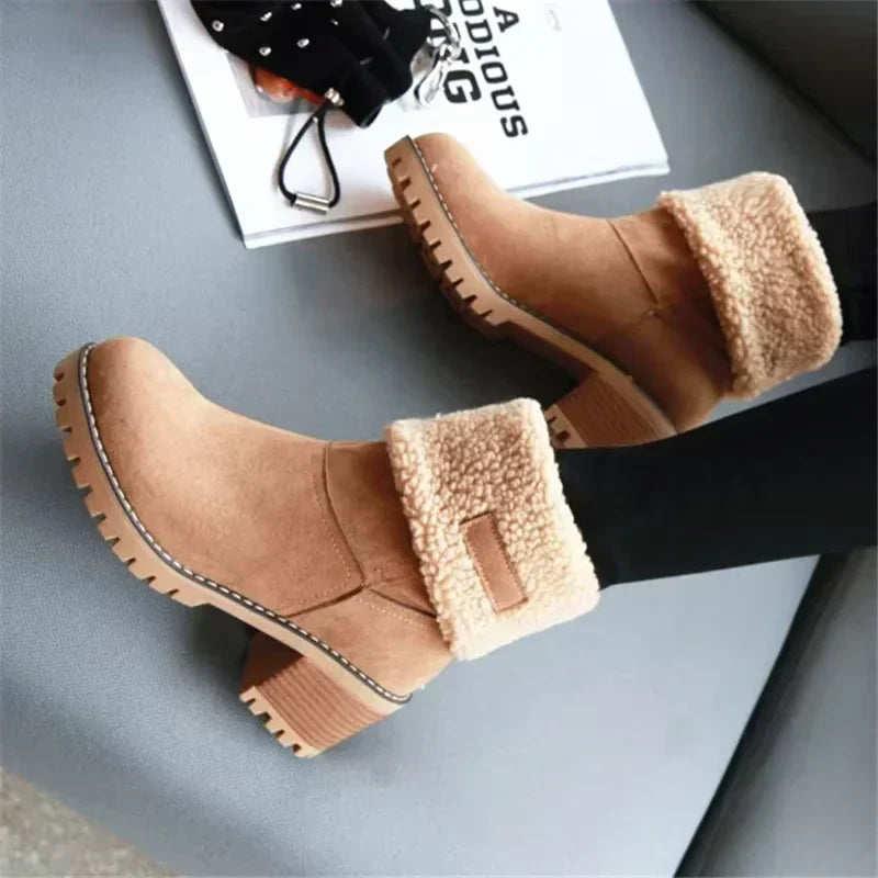 Bottes de neige élégantes en cuir, chaudes et confortables