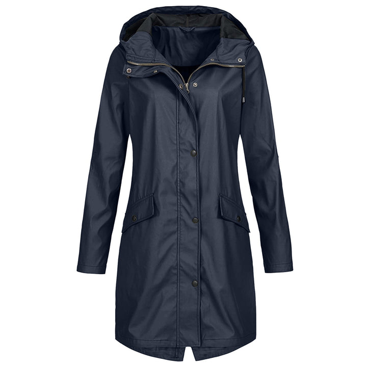 Veste de pluie mi-longue imperméable pour femme avec capuche