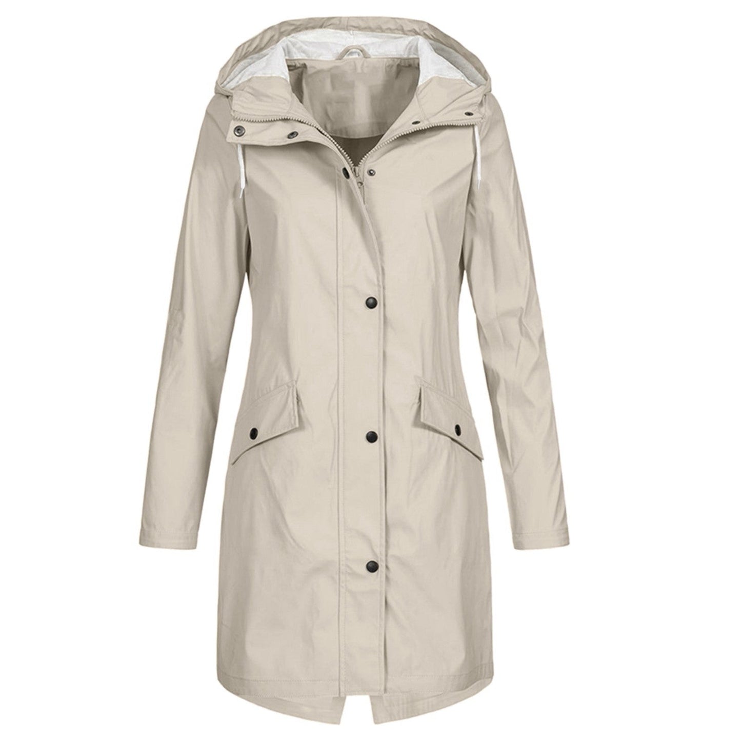 Veste de pluie mi-longue imperméable pour femme avec capuche