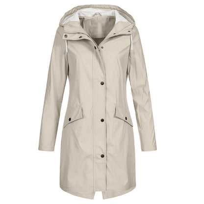 Veste de pluie mi-longue imperméable pour femme avec capuche