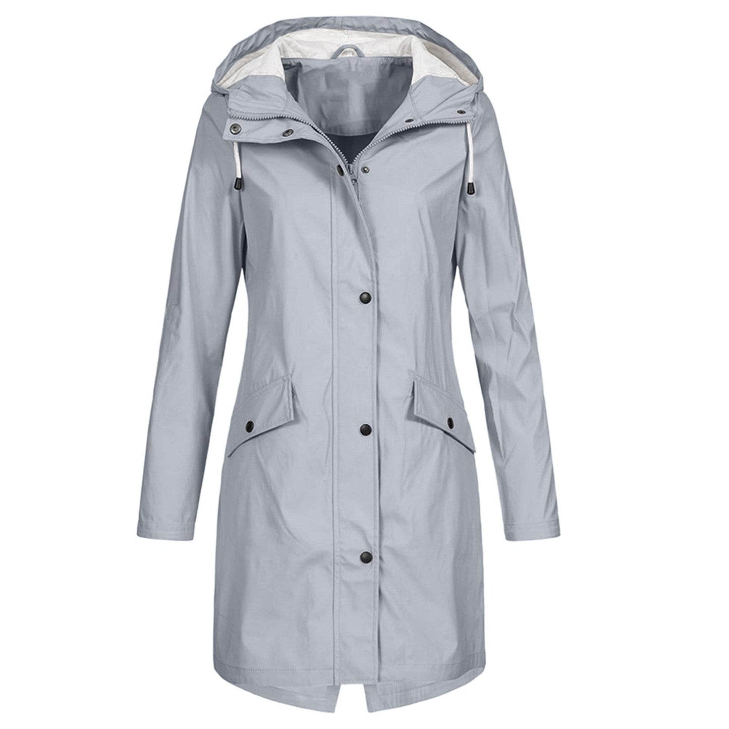 Veste de pluie mi-longue imperméable pour femme avec capuche