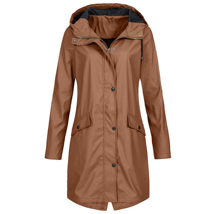 Veste de pluie mi-longue imperméable pour femme avec capuche