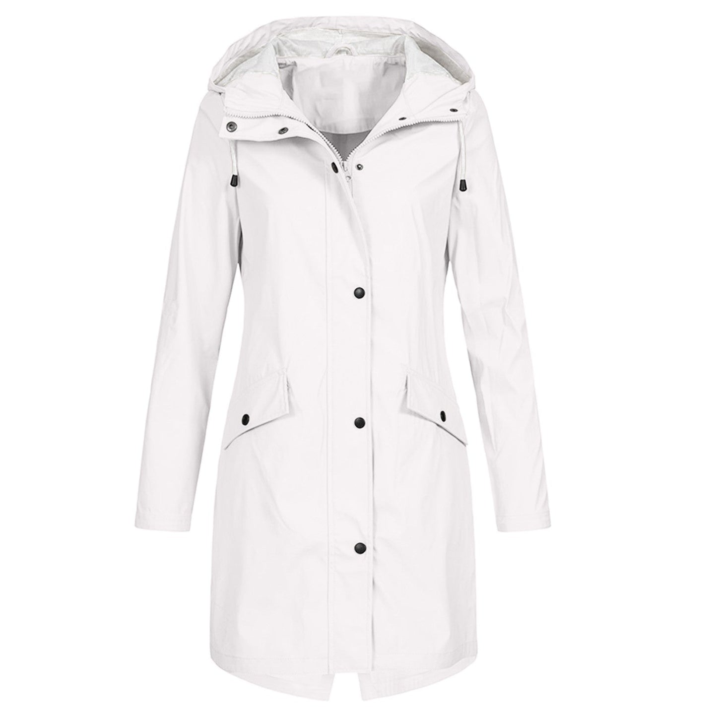 Veste de pluie mi-longue imperméable pour femme avec capuche