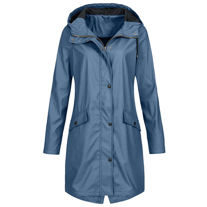 Veste de pluie mi-longue imperméable pour femme avec capuche