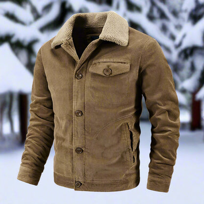 Herren Cord Jacke Fleece Kragen Winterjacke - IdealeKleiden