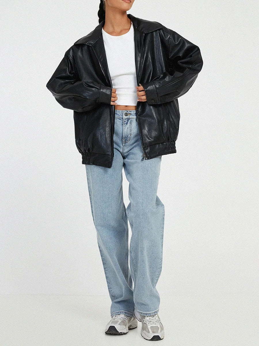 Frauen Lederjacke Streetwear Chic - IdealeKleiden