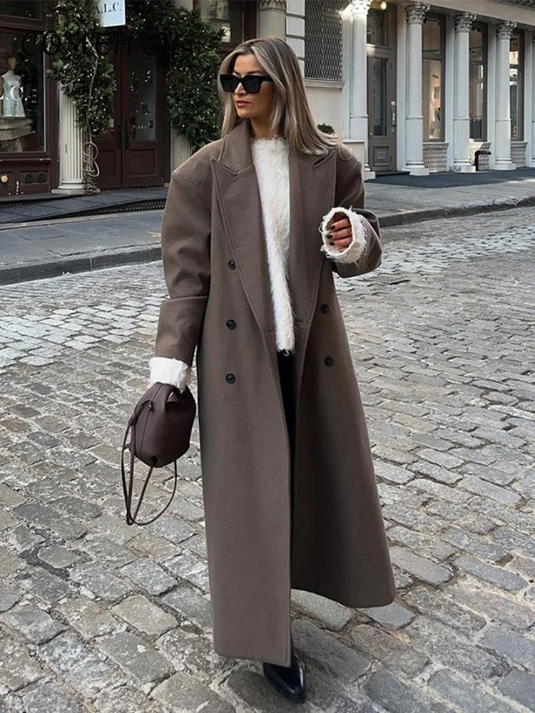 Manteau long femme en laine coupe décontractée