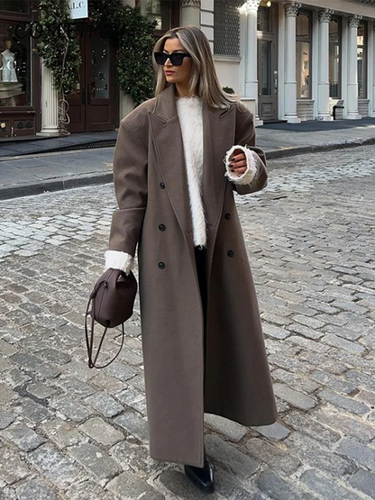 Manteau long femme en laine coupe décontractée