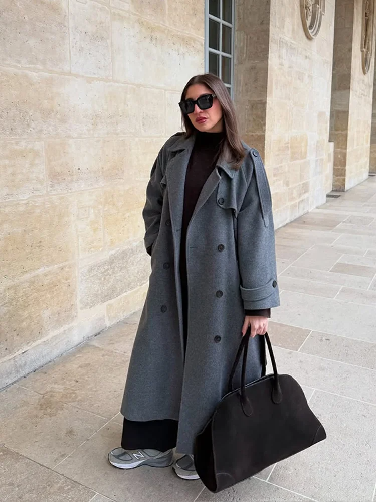 Manteau long femme en laine oversize double boutonnage
