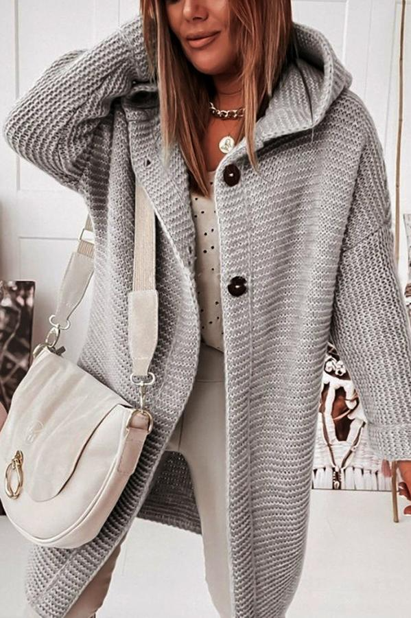 Gilet douillet à capuche long boutons