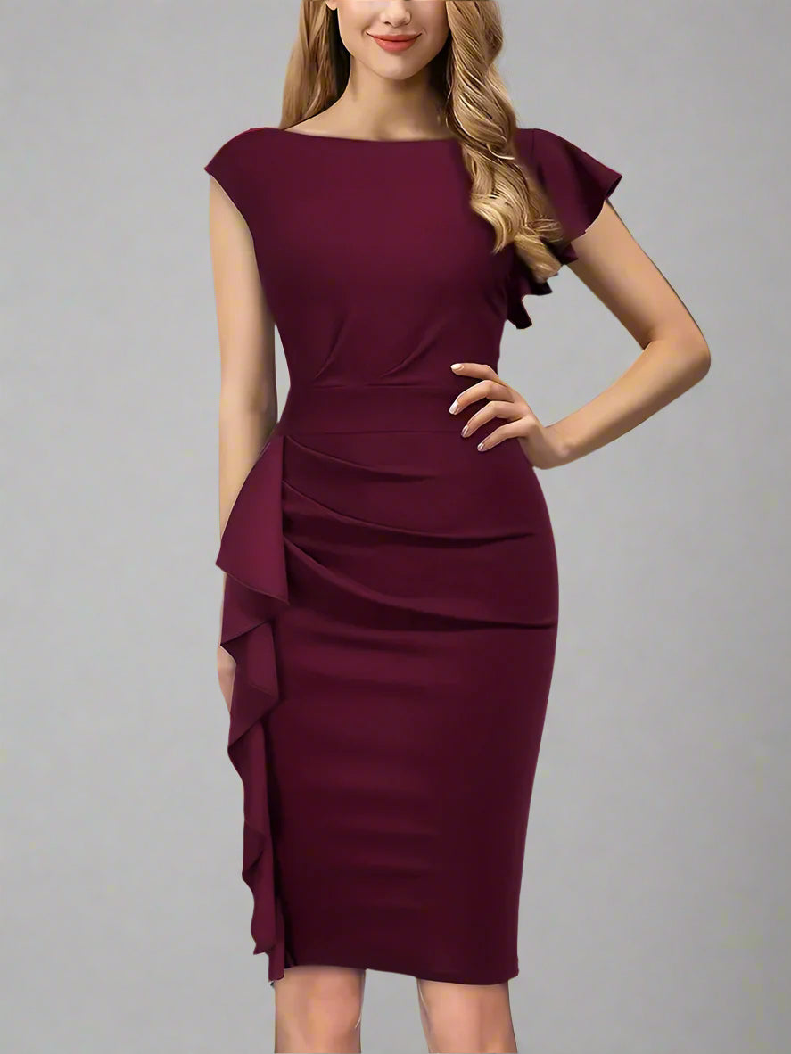 Robe élégante pour femme à volants, robe de cocktail cintrée