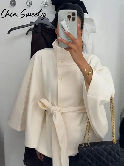 Manteau cape d'hiver pour femme en laine mélangée Coupe ample