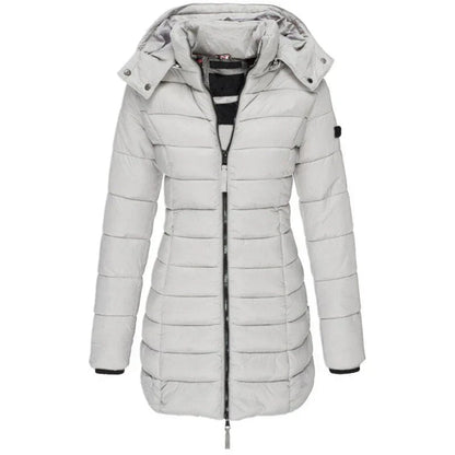 Veste à capuche femme mi-longue coupe ajustée