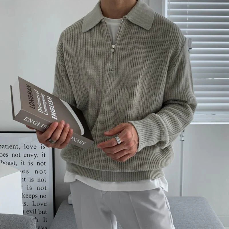Pull-over homme chaud à demi-zip manches longues