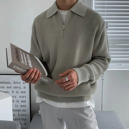 Pull-over homme chaud à demi-zip manches longues