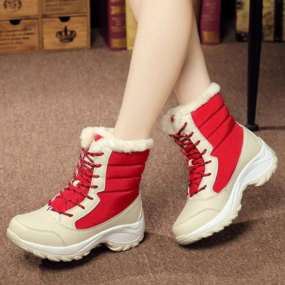 Bottes d'hiver imperméables femme fausse fourrure