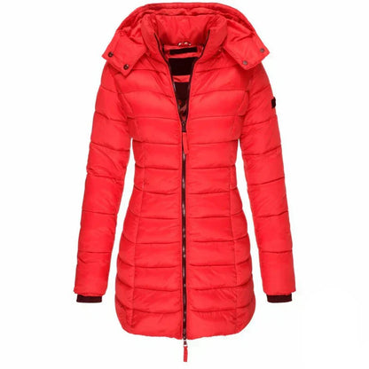 Veste à capuche femme mi-longue coupe ajustée