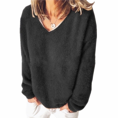 Sweat-shirt confortable col en V manches longues look décontracté