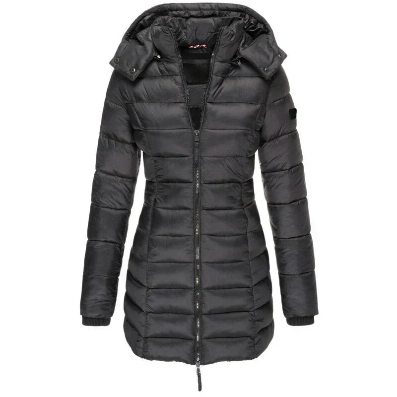 Veste à capuche femme mi-longue coupe ajustée