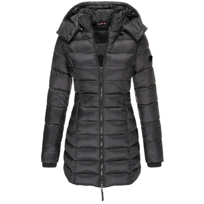 Veste à capuche femme mi-longue coupe ajustée