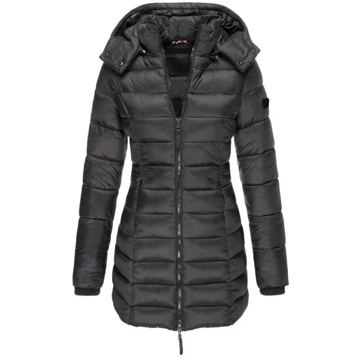 Veste à capuche femme mi-longue coupe ajustée