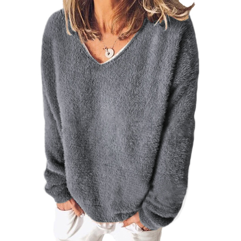 Sweat-shirt confortable col en V manches longues look décontracté
