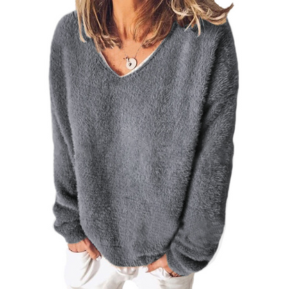 Sweat-shirt confortable col en V manches longues look décontracté