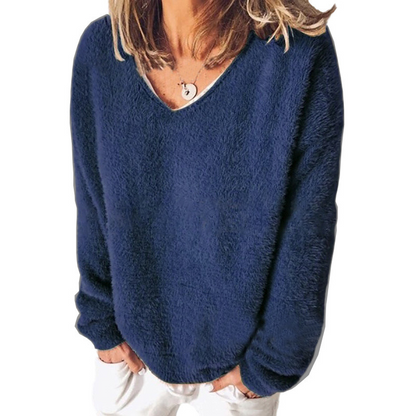 Sweat-shirt confortable col en V manches longues look décontracté