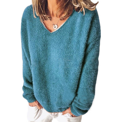 Sweat-shirt confortable col en V manches longues look décontracté