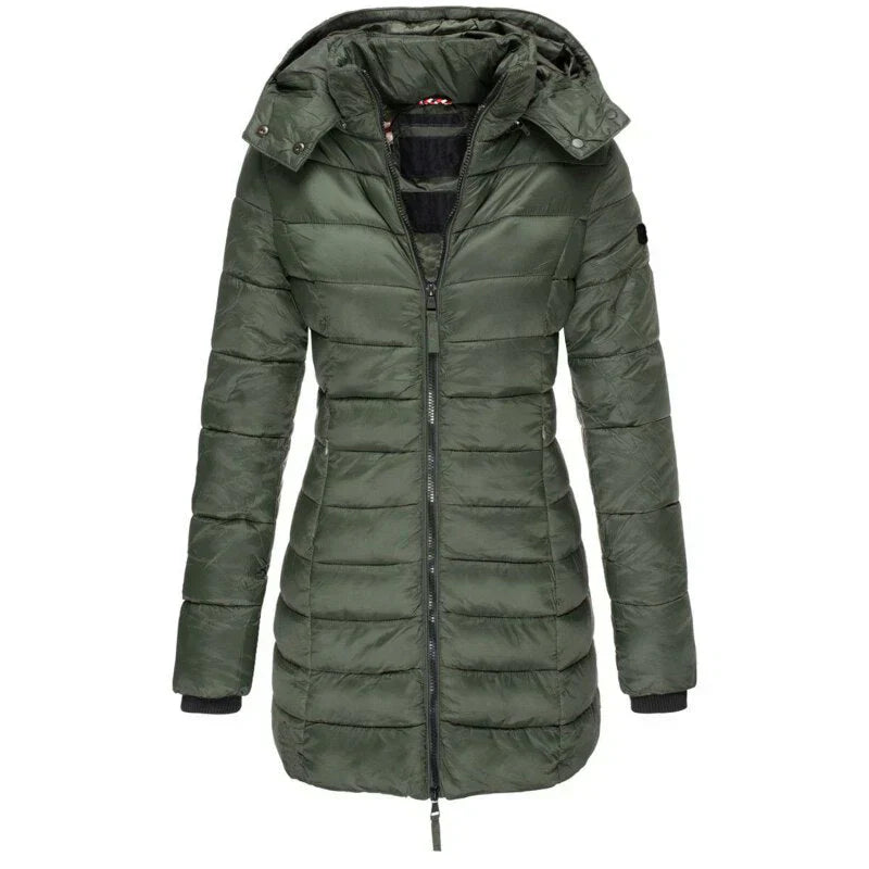 Veste à capuche femme mi-longue coupe ajustée