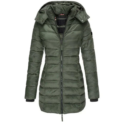 Veste à capuche femme mi-longue coupe ajustée