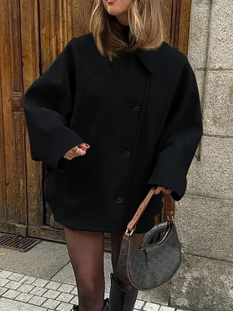 Großer Wollmantel Oversized Fledermausärmel - IdealeKleiden