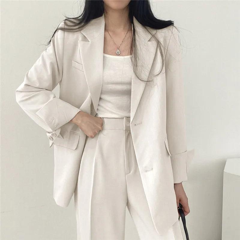 Ensemble tailleur-pantalon femme, blazer long élégant et moderne