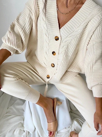 Ensemble tricoté souple pour femme avec gilet oversize