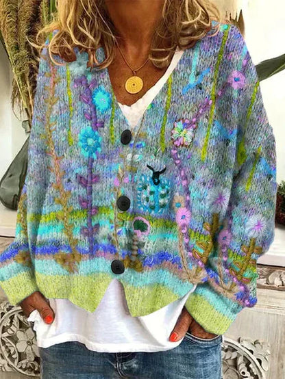Cardigan rétro pour femme aux couleurs automnales