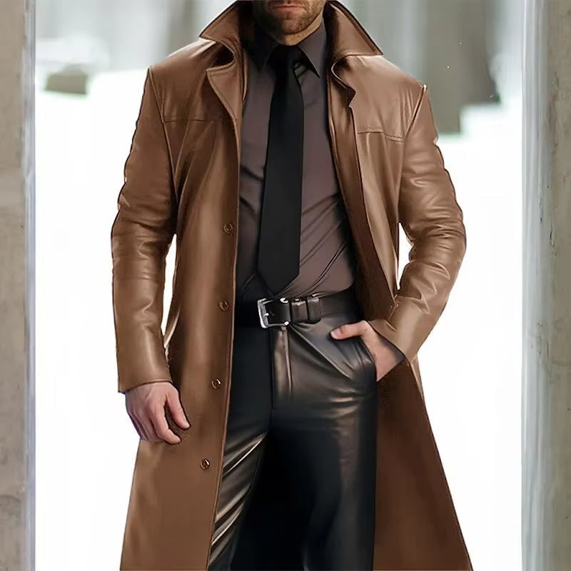 Manteau d'hiver long pour homme, boutonné, élégant