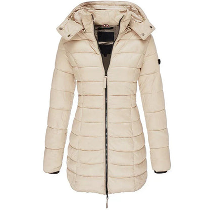 Veste à capuche femme mi-longue coupe ajustée