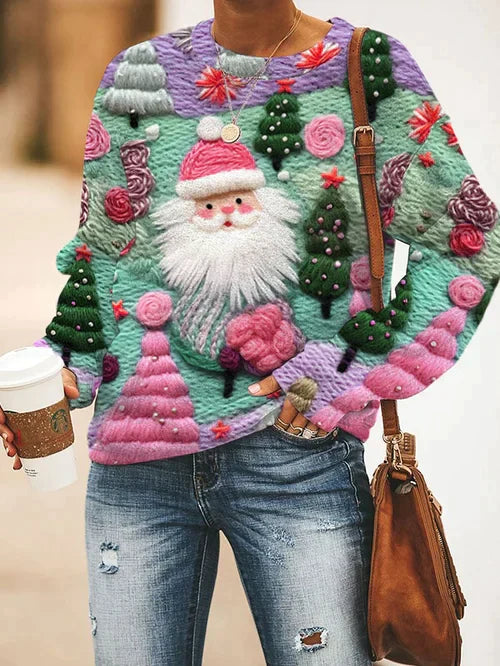 Pull Père Noël rose femme hiver