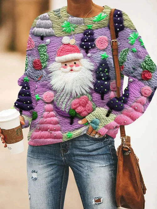Pull Père Noël rose femme hiver