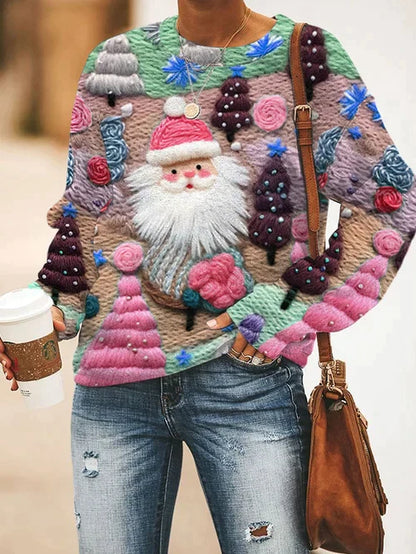 Pull Père Noël rose femme hiver