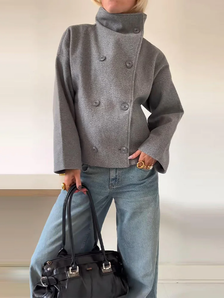 Manteau court femme oversize en laine col montant