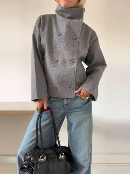 Manteau en laine oversize court col montant femme
