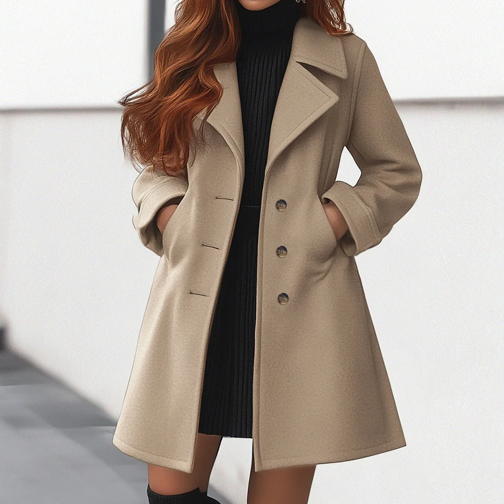 Eleganter Langmantel - Tailored Fit - Reverskragen - Wollmantel - IdealeKleiden