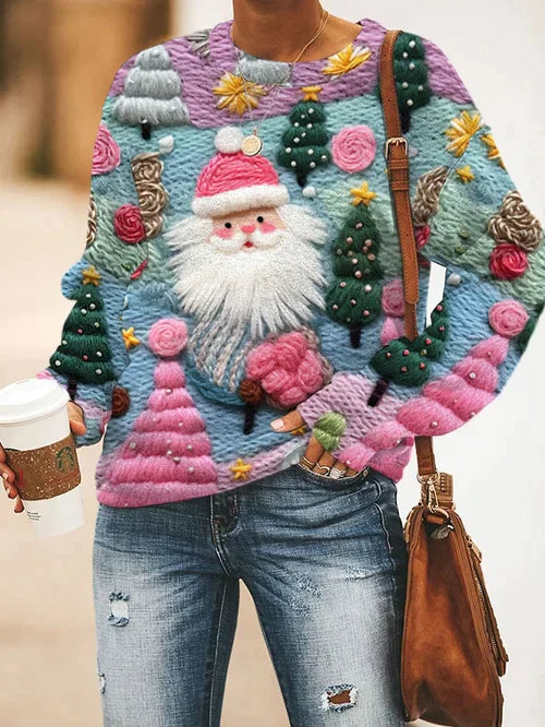 Pull Père Noël rose femme hiver