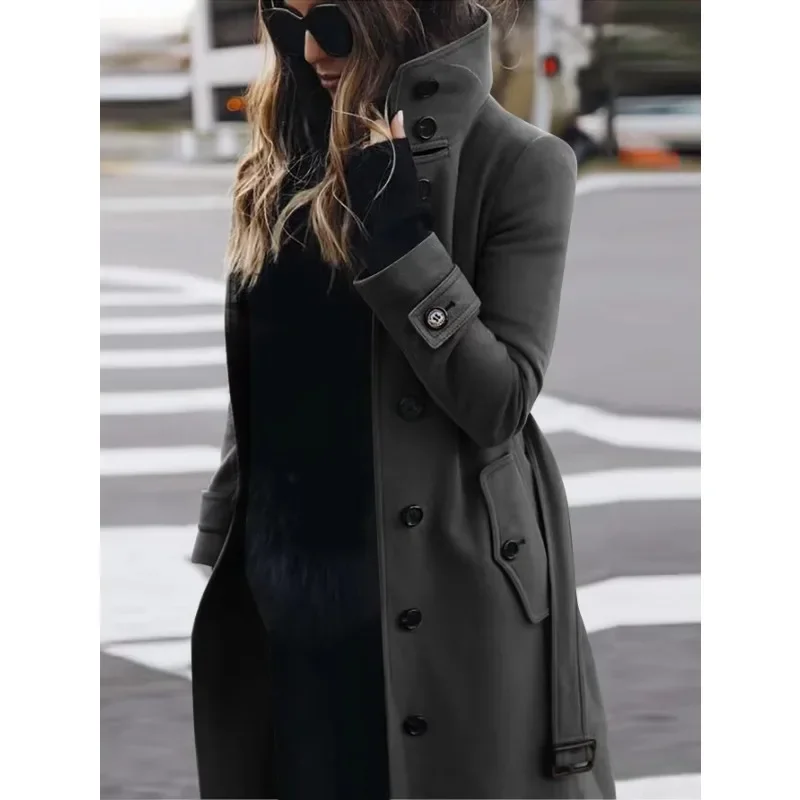 Manteau élégant pour femme Coupe ajustée Laine Long