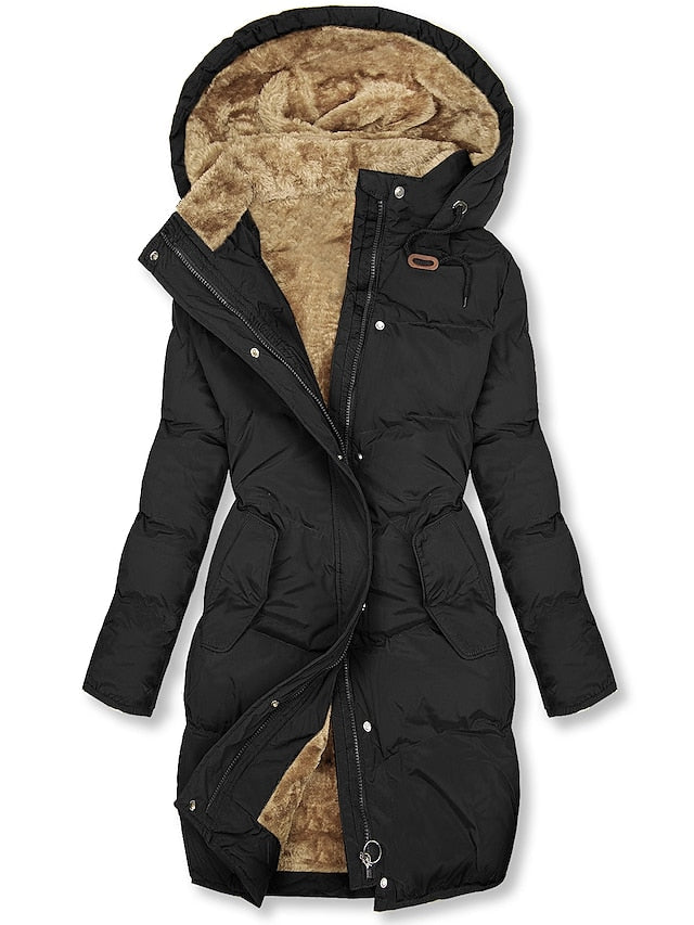 Manteau d'hiver long femme capuche polaire isolé