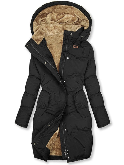 Manteau d'hiver long femme capuche polaire isolé